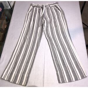 Jolt Pants Linen Beach Coastal Paper Bag Tie Wide Leg Striped Womens Sz M